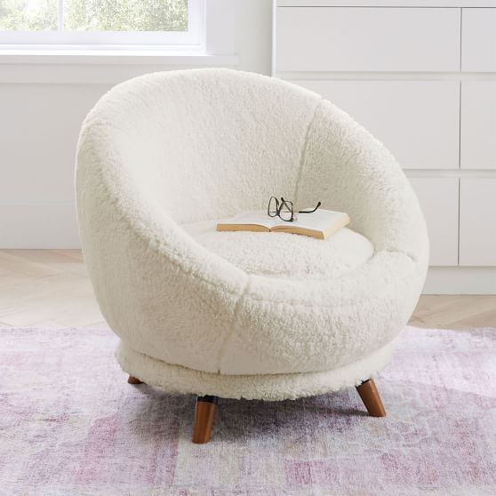 Sherpa Ivory Halo Swivel Chair Pottery Barn Teen