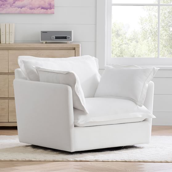 LinenBlend White Cara Swivel Chair Pottery Barn Teen
