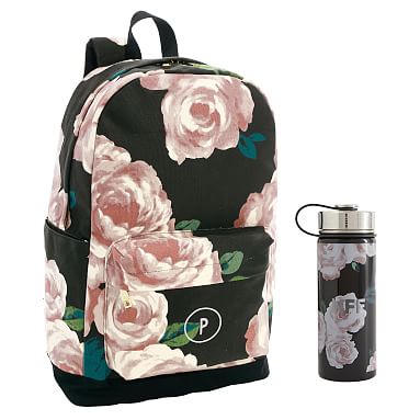 Emily and Merrit Bed of Roses Backpack & Slim Water Bottle Bundle