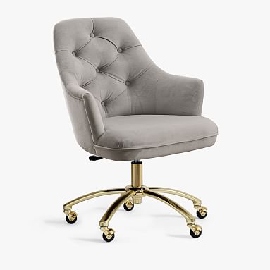 Tufted Swivel Desk Chair, Lustre Velvet Light Grey