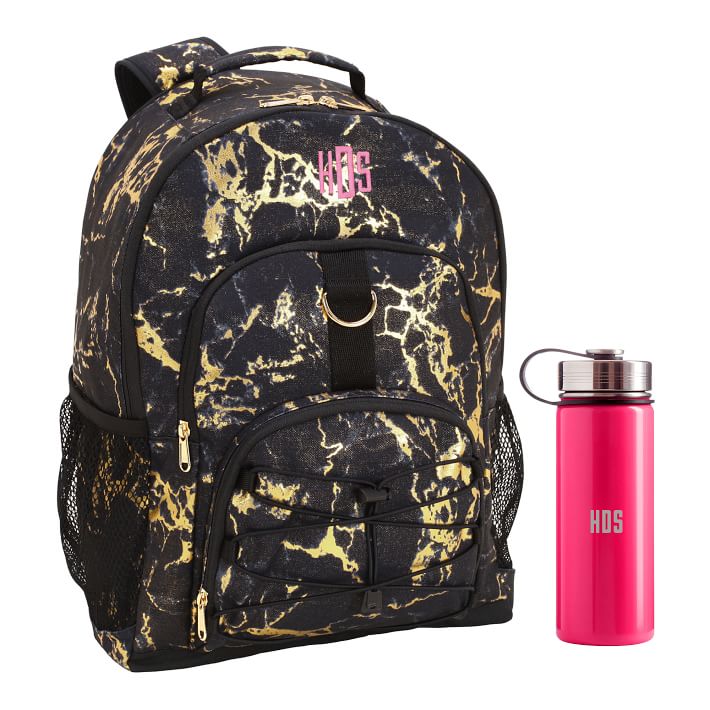 GearUp Quarry Black Gold Recycled Backpack & Water Bottle Bundle, Set