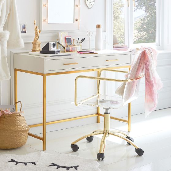 pottery barn white and gold desk