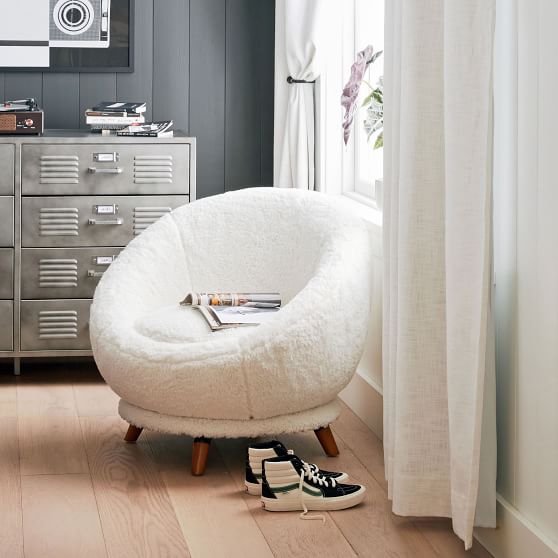 Sherpa Ivory Halo Swivel Chair Pottery Barn Teen