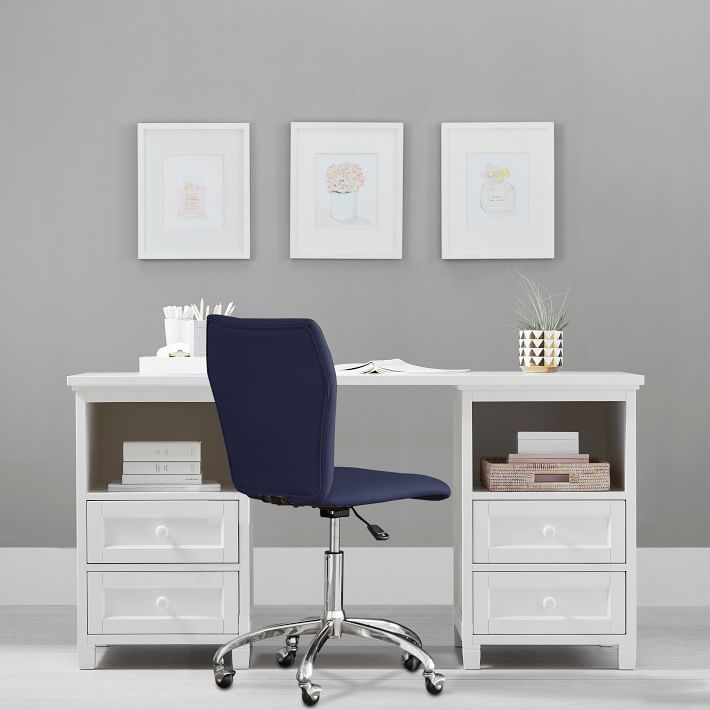 Beadboard Smart Cubby Storage Desk and Twill Navy Airgo Desk Chair Set
