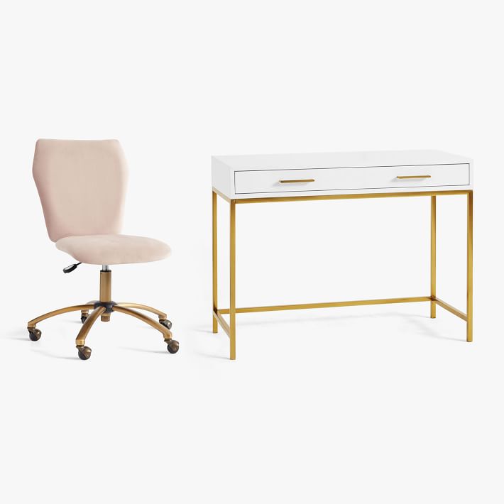 Blaire Small Space Desk and Lustre Velvet Dusty Blush Airgo Desk Chair