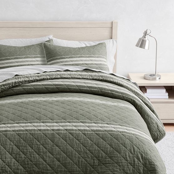 Windward Stripe Reversible Quilt Loden Green Pottery Barn Teen