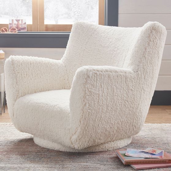 Sherpa Ivory Lennon Low Swivel Chair | Pottery Barn Teen