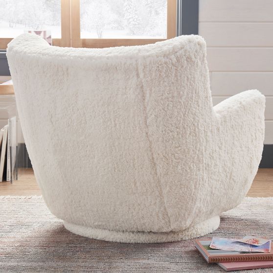 Sherpa Ivory Lennon Low Swivel Chair | Pottery Barn Teen