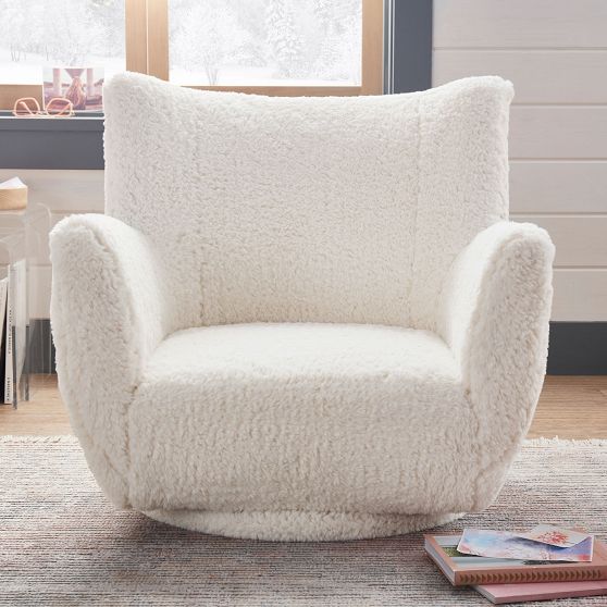 Sherpa Ivory Lennon Low Swivel Chair Pottery Barn Teen