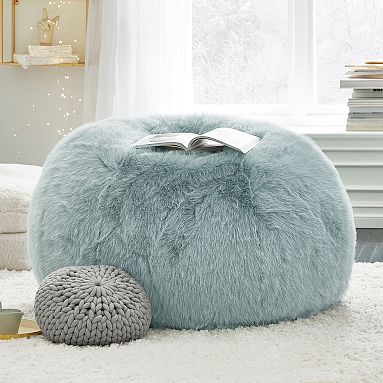 Feathery Faux-Fur Porcelain Blue Bean Bag Chair | Pottery Barn Teen