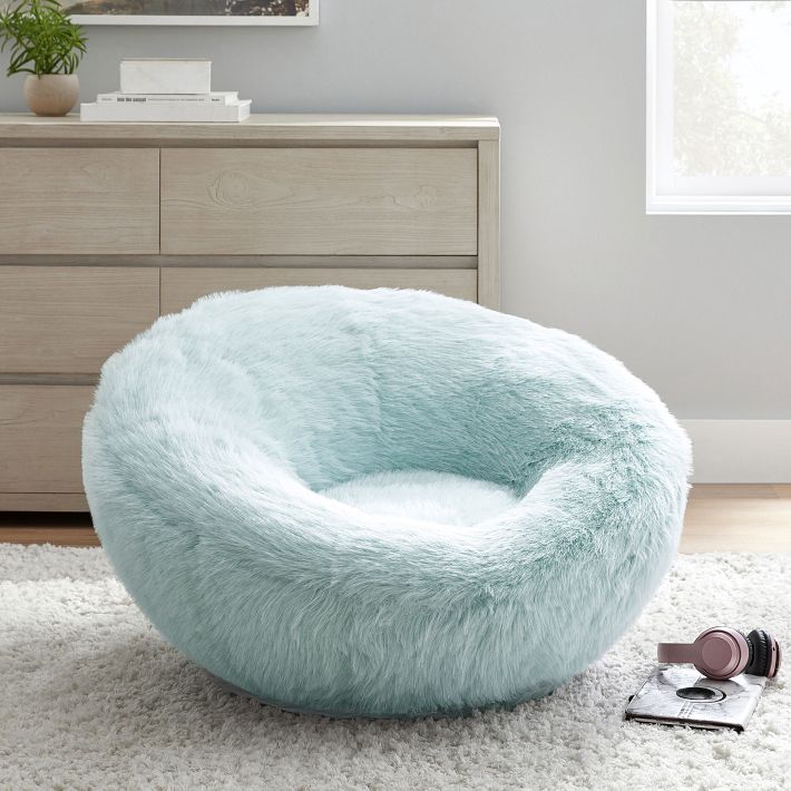 Feathery FauxFur Porcelain Blue Groovy Swivel Chair Pottery Barn Teen