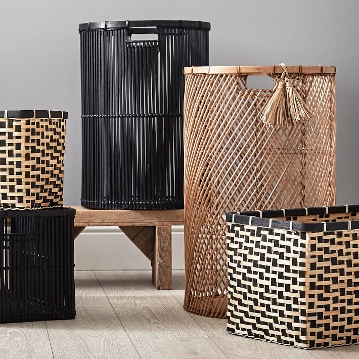 Black and Natural Weave Storage Baskets Pottery Barn Teen