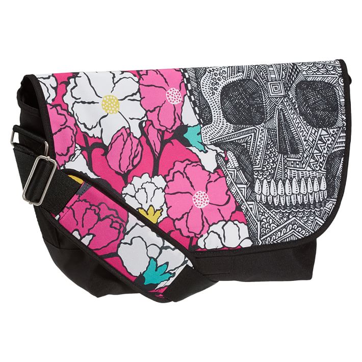 Skull and Flowers Messenger Bag