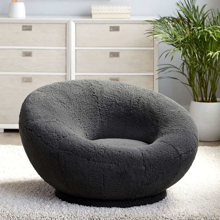Sherpa Charcoal Groovy Swivel Chair Pottery Barn Teen