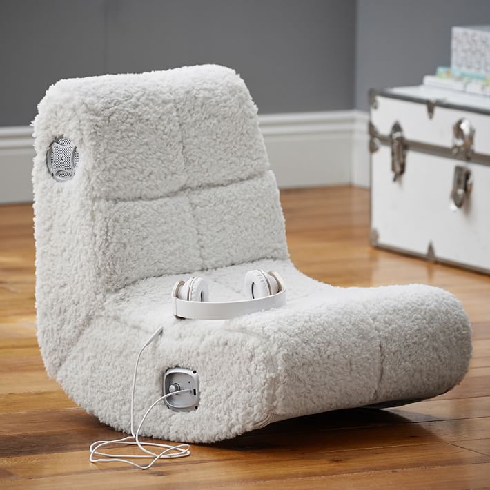 Ivory Sherpa Faux-Fur Mini Rocker Speaker Gaming Chair | Pottery Barn Teen