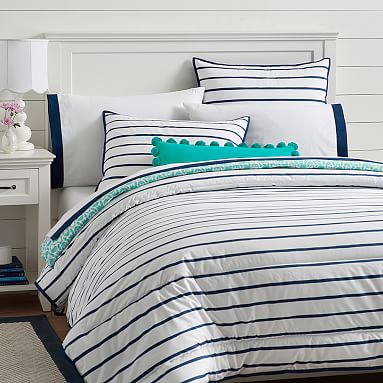 Royal Navy Market Stripe Teen Comforter + Sham | Pottery Barn Teen