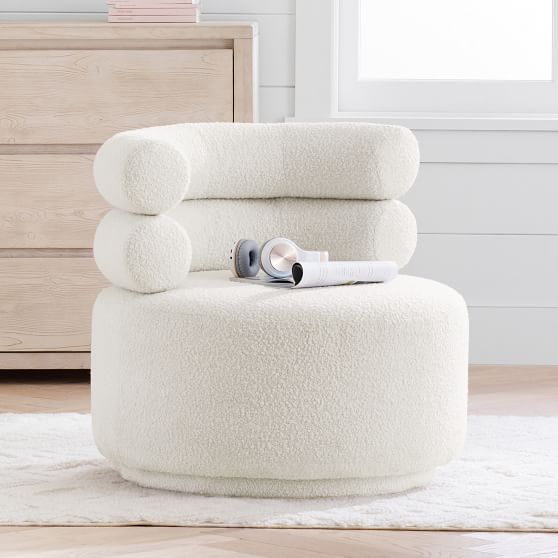 Chunky Bouclé Ivory Hug Swivel Chair | Pottery Barn Teen