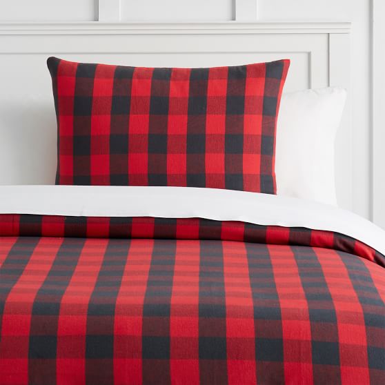 Buffalo Check Organic Flannel Boys Duvet Cover + Sham Sale Pottery