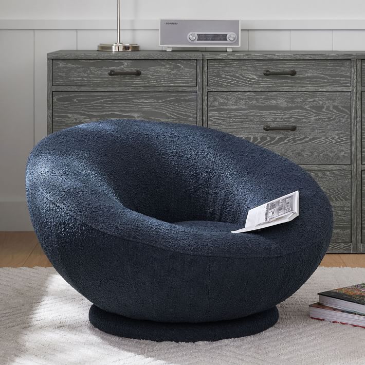 Chunky Boucle Navy Groovy Swivel Chair Pottery Barn Teen