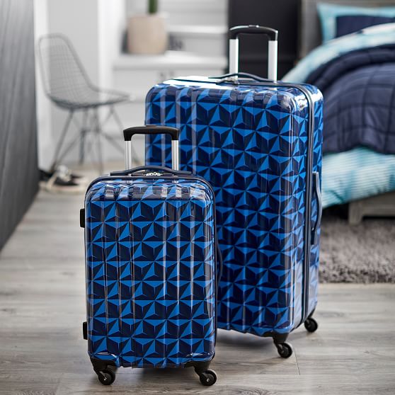 Hard Sided Blue Pinnacle Checked Spinner Teen Luggage Pottery Barn Teen 7737