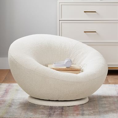 Chunky Boucle Ivory Groovy Swivel Chair | Pottery Barn Teen