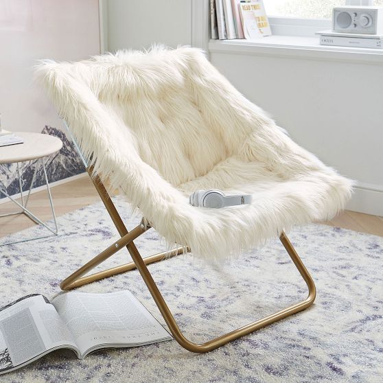 Himalayan FauxFur Ivory Square HangARound Chair Pottery Barn Teen
