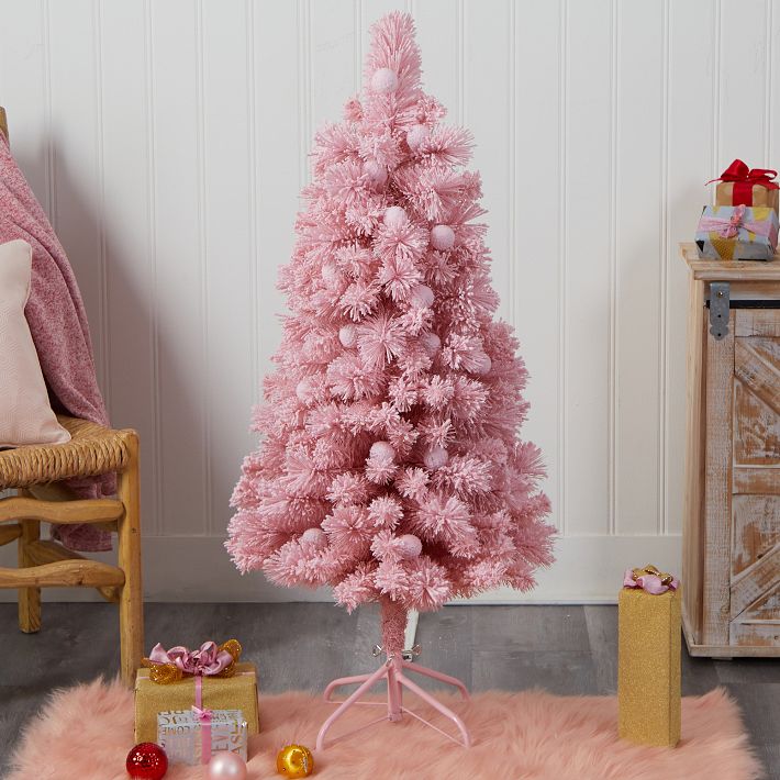 Pink Flocked Faux Christmas Tree 2' Pottery Barn Teen