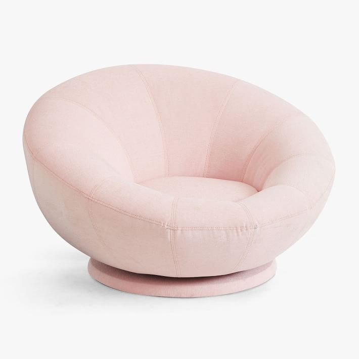 Chenille Washed Blush Groovy Swivel Chair
