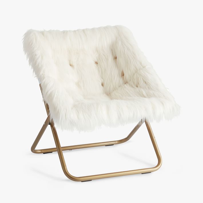 Himalayan Faux-Fur Ivory Square Hang-A-Round Chair