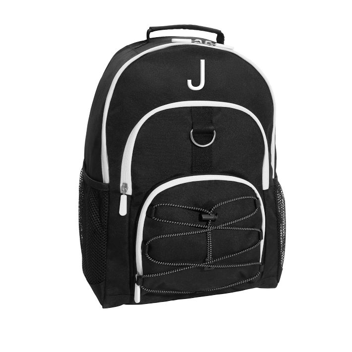 Color Block Black and White Backpack and Solid Black Slim Water Bottle ...