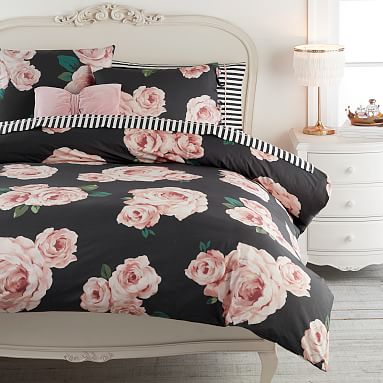 The Emily & Meritt Bed Of Roses Duvet Cover, Single/Single XL, Black/Pink