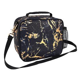 black and rose gold lunch bag