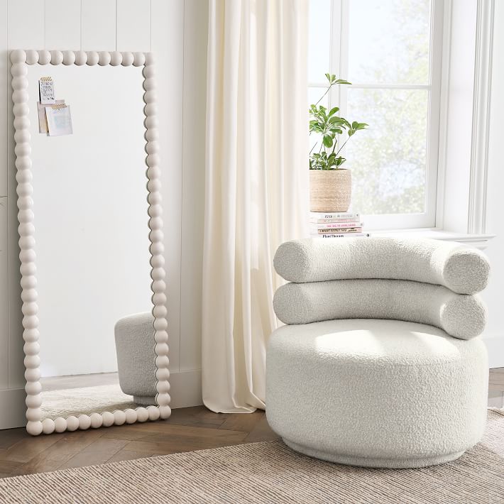 Chunky Bouclé Ivory Hug Swivel Chair | Pottery Barn Teen