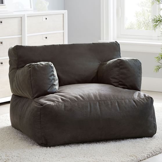 Textured Faux-Suede Charcoal Eco Lounger | Pottery Barn Teen