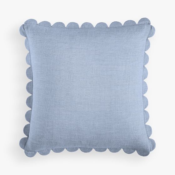 The Scallop Cushion Cover in Natural & Pale Blue