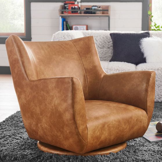 Faux Leather Caramel Lennon Low Swivel Chair Pottery Barn Teen