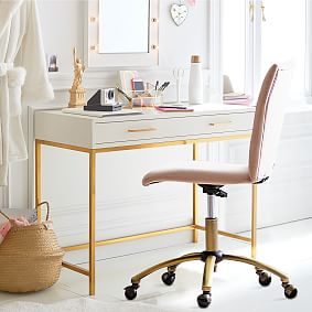 Blaire Small Space Desk and Lustre Velvet Dusty Blush Airgo Desk Chair ...