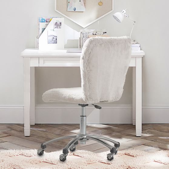 Beadboard Classic Small Space Desk and Sherpa Ivory Airgo Desk Chair Set