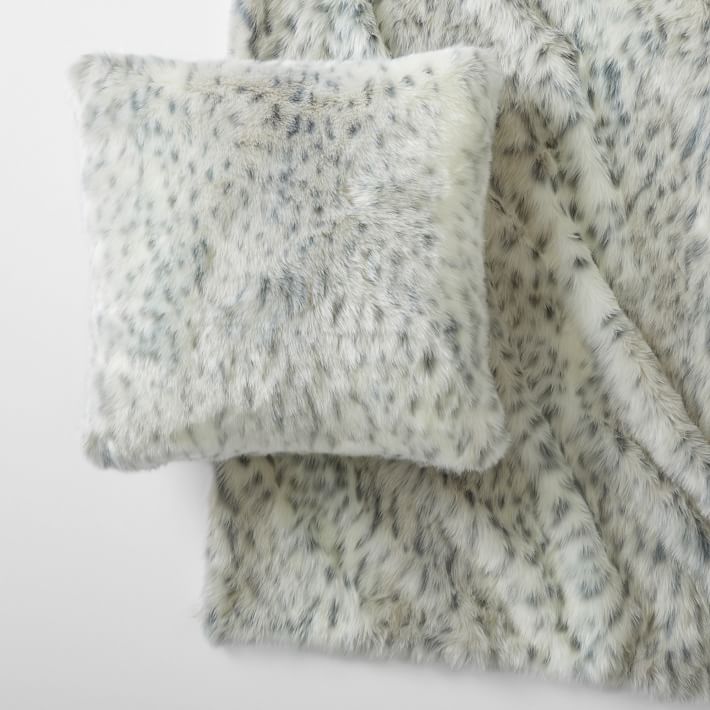 Gray Leopard Faux-Fur Backrest Pillow Cover