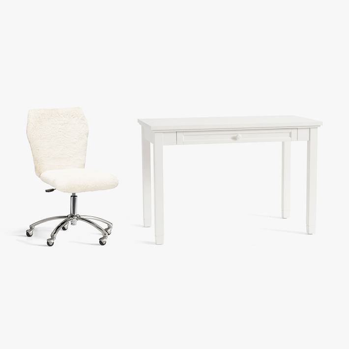 Beadboard Classic Small Space Desk and Sherpa Ivory Airgo Desk Chair Set