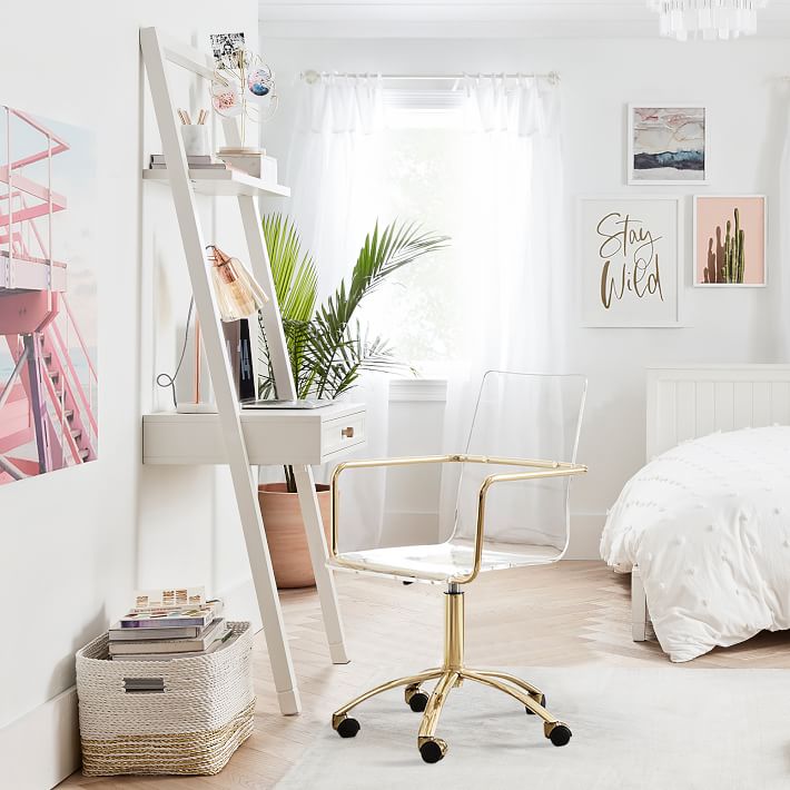 Beadboard Classic Small Space Desk and Gold Paige Desk Chair Set