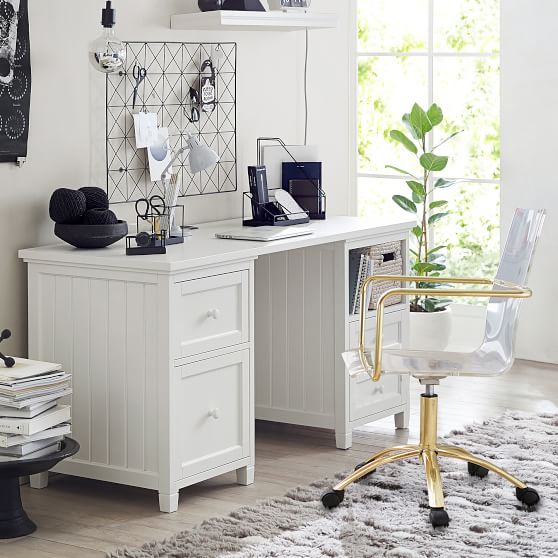 Small desks for Small Spaces Bedroom 43.3 Computer Desk with 3 Open  Cubbies - Beige & White 