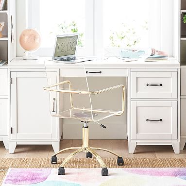 Blaire Small Space Desk and Gold Paige Desk Chair Set