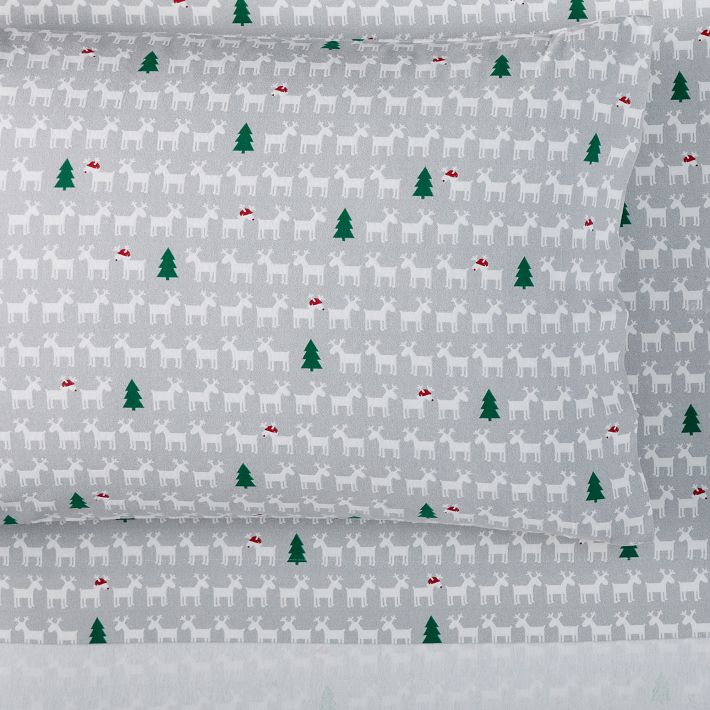 Deer Santa Organic Flannel Sheet Set