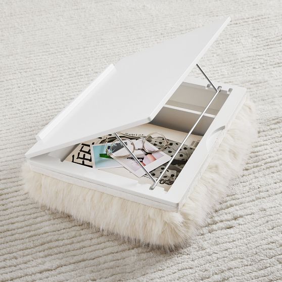 Adjustable Cozy Sherpa Lapdesk with Storage-Ivory