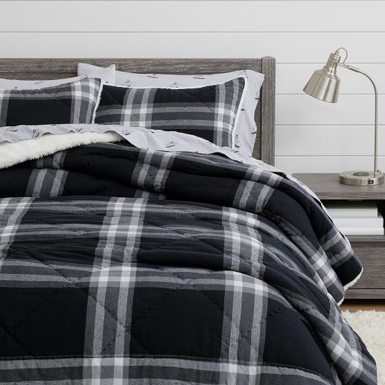 Xander Plaid Flannel Sherpa Back Comforter Pottery Barn Teen