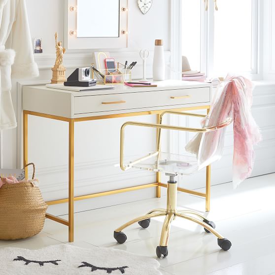 Beadboard Classic Small Space Desk and Gold Paige Desk Chair Set