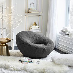 Sherpa Charcoal Groovy Swivel Chair | Pottery Barn Teen