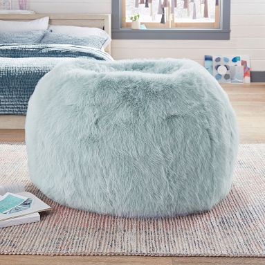 Feathery Faux Fur Porcelain Blue Bean Bag Chair | Pottery Barn Teen