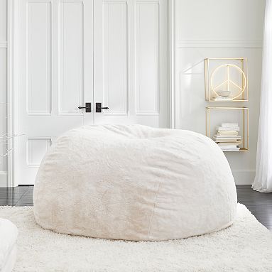 Channel Cloud Ivory Faux Fur Bean Bag Chair Slipcover, Large